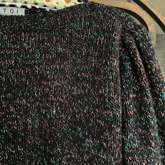 90s Sweater Crop Black Pastel Specks Puff 3/4 Sleeves Whimsy Fairy Goth - Picture 10 of 16